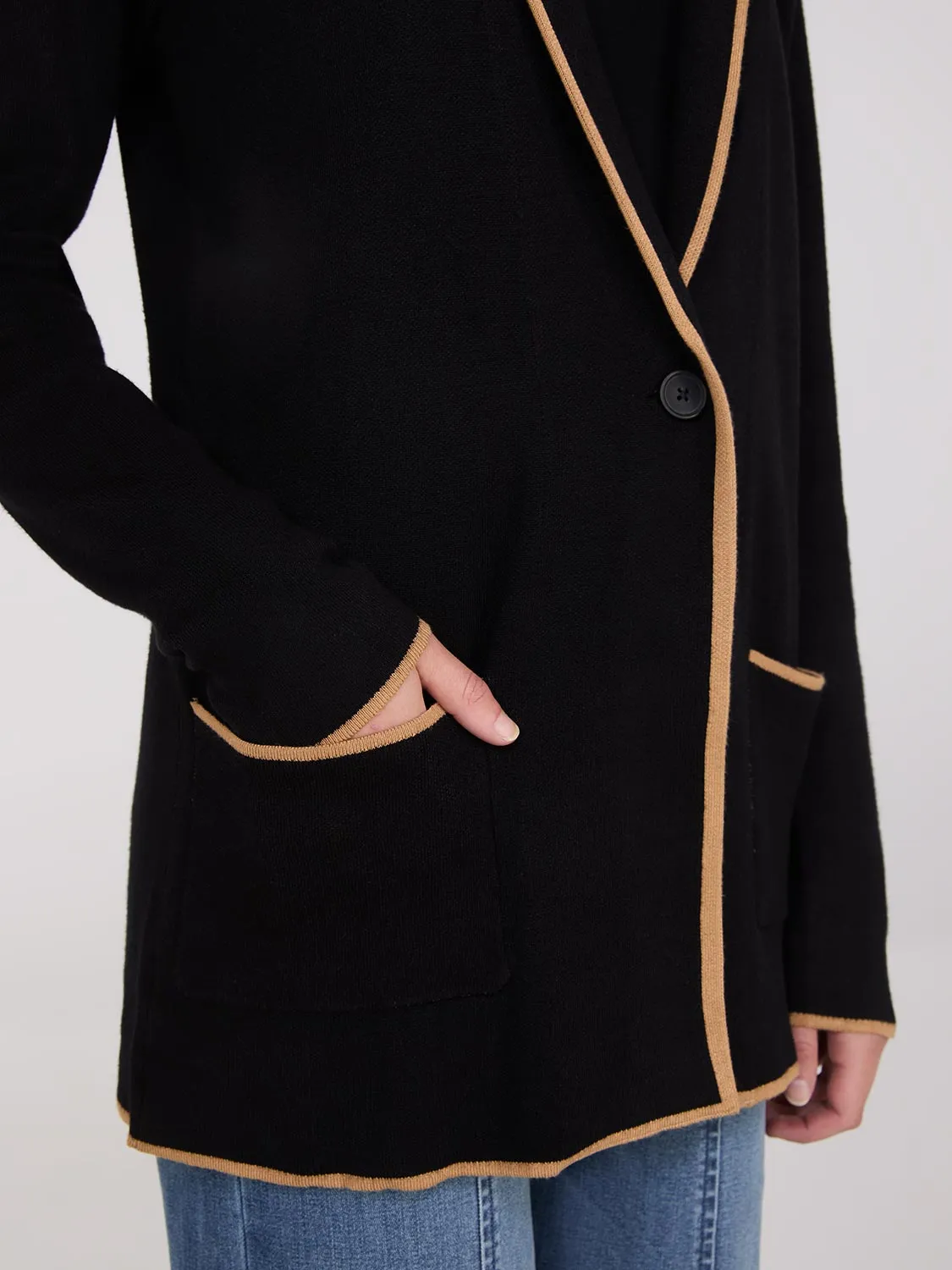 Contrast Piping One-Button Jacket sold by Suzy Shier product image thumbnail 2