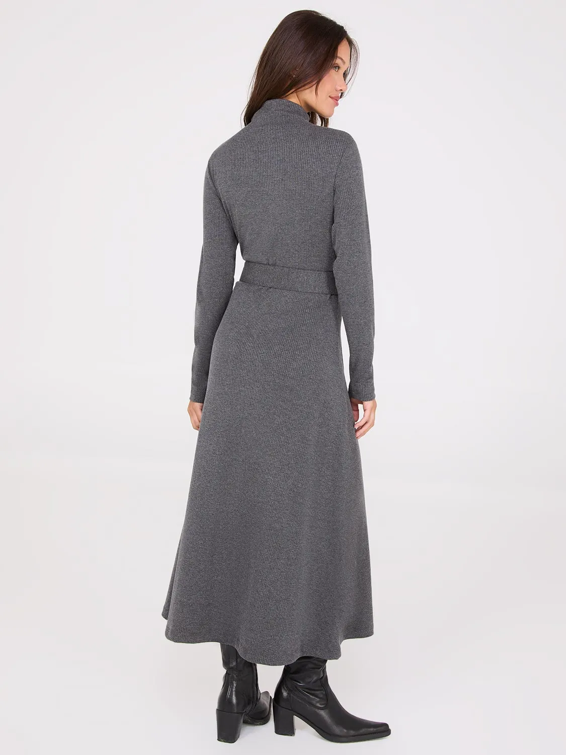 Mock Neck Belted Melange Midi Dress sold by Suzy Shier product image thumbnail 5