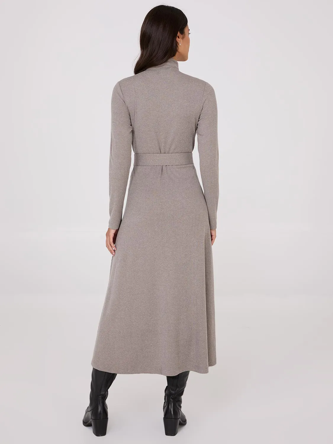 Mock Neck Belted Melange Midi Dress sold by Suzy Shier product image thumbnail 4
