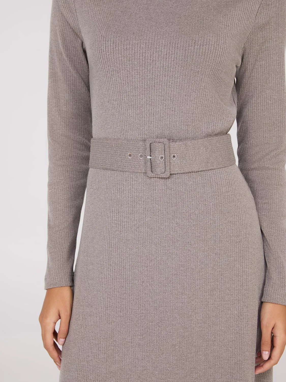 Mock Neck Belted Melange Midi Dress sold by Suzy Shier product image thumbnail 3