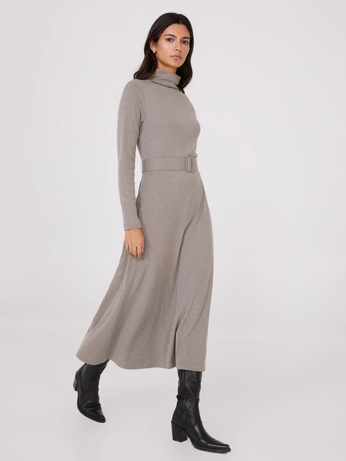 Mock Neck Belted Melange Midi Dress sold by Suzy Shier product image thumbnail 2