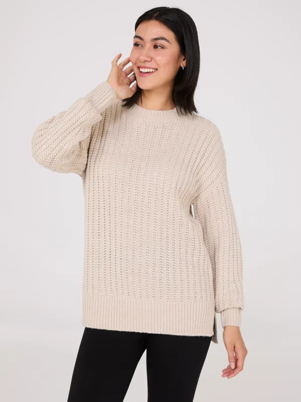 Shaker-Stitch High-Low Sweater sold by Suzy Shier
