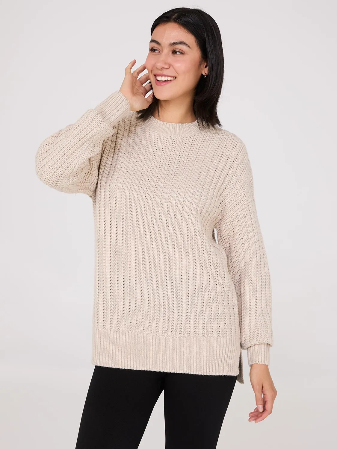 Shaker-Stitch High-Low Sweater sold by Suzy Shier