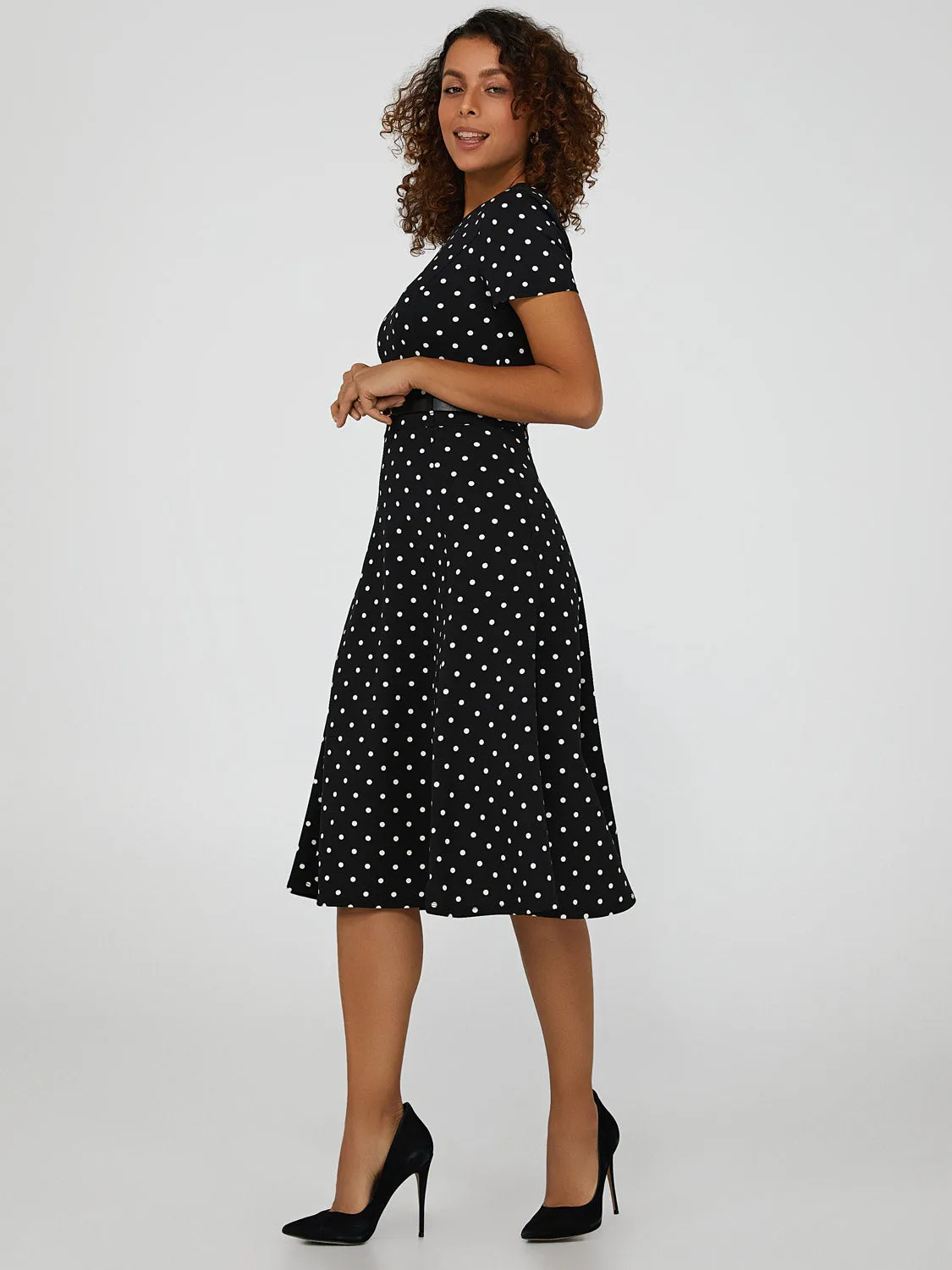 Polka Dot Belted Midi Dress sold by Suzy Shier product image thumbnail 4
