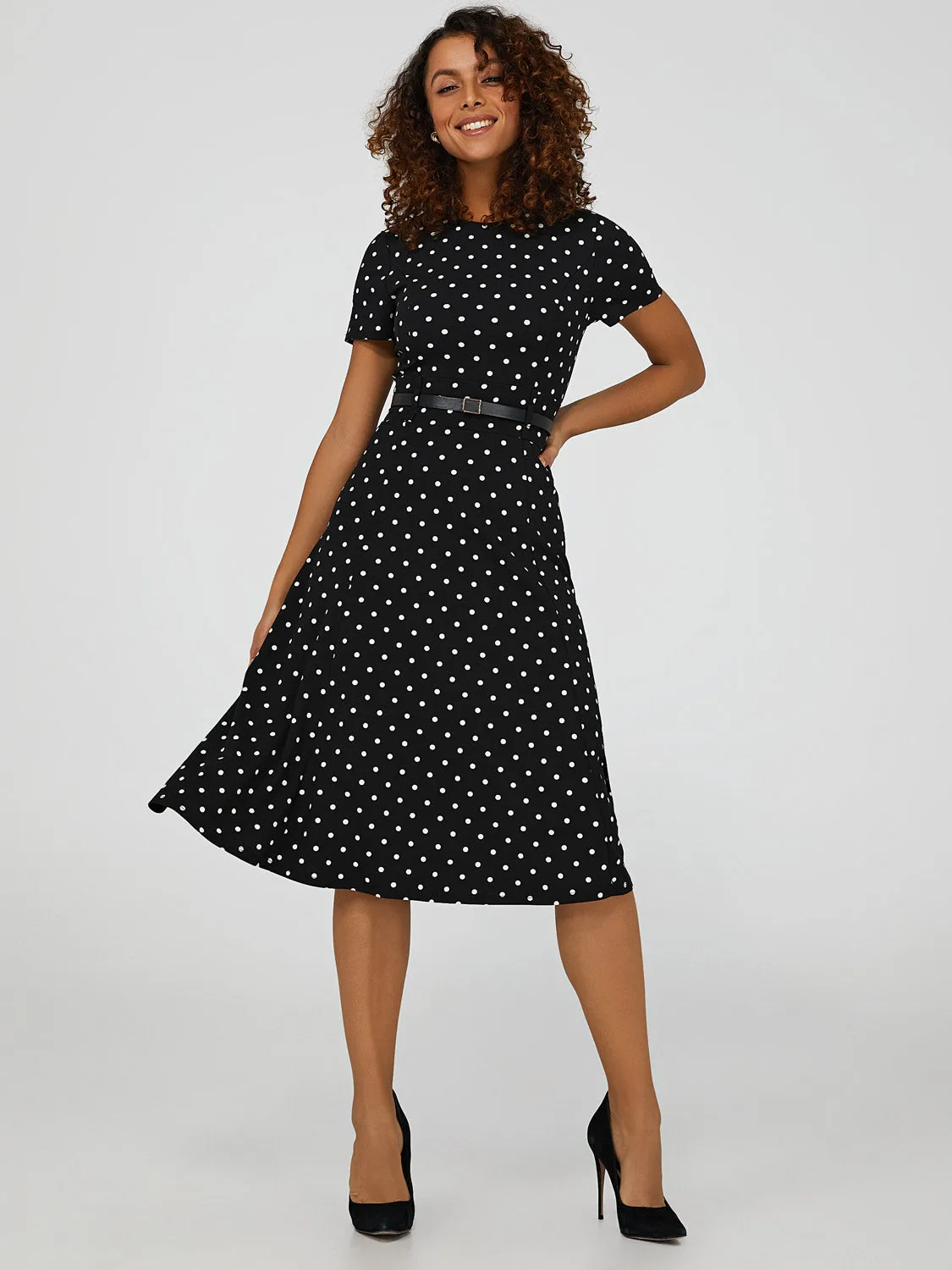 Polka Dot Belted Midi Dress sold by Suzy Shier