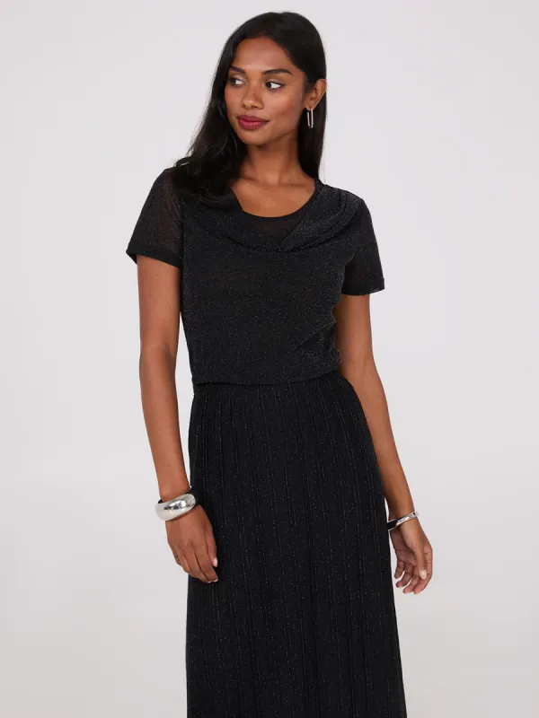 Metallic Mesh Cowl Neck T-Shirt sold by Suzy Shier