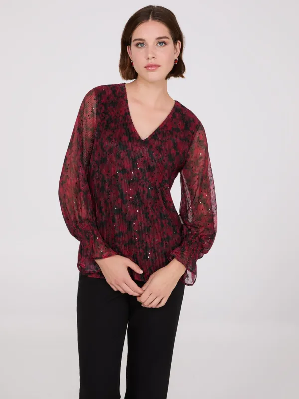 Sequin Floral Print Mesh Top sold by Suzy Shier