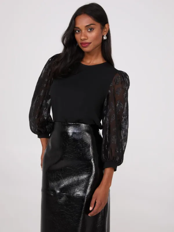 Leopard Print Balloon Sleeve Crepe Top sold by Suzy Shier