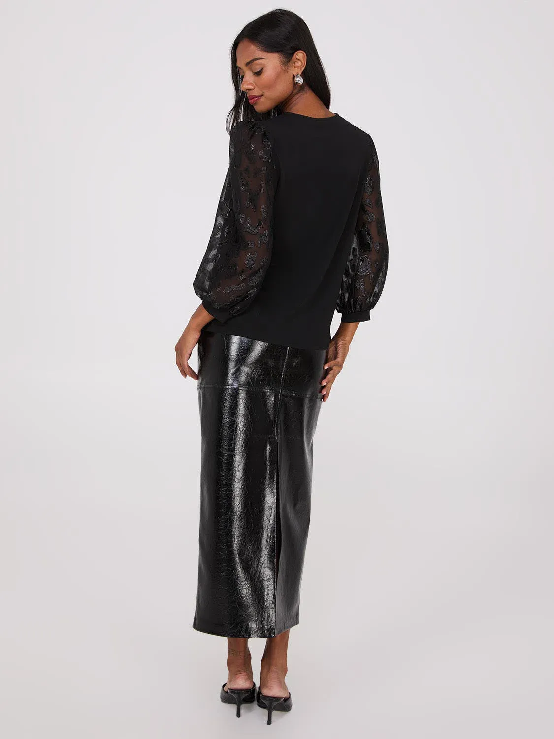 Leopard Print Balloon Sleeve Crepe Top sold by Suzy Shier product image thumbnail 4