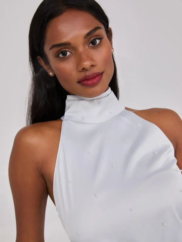 Pearl Halter Mock Neck Top sold by Suzy Shier