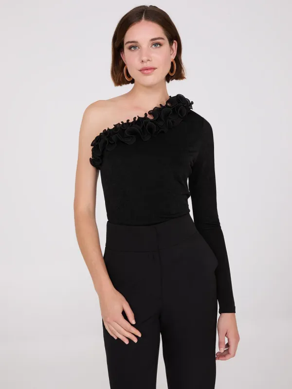 Ruffle One-Shoulder Top sold by Suzy Shier
