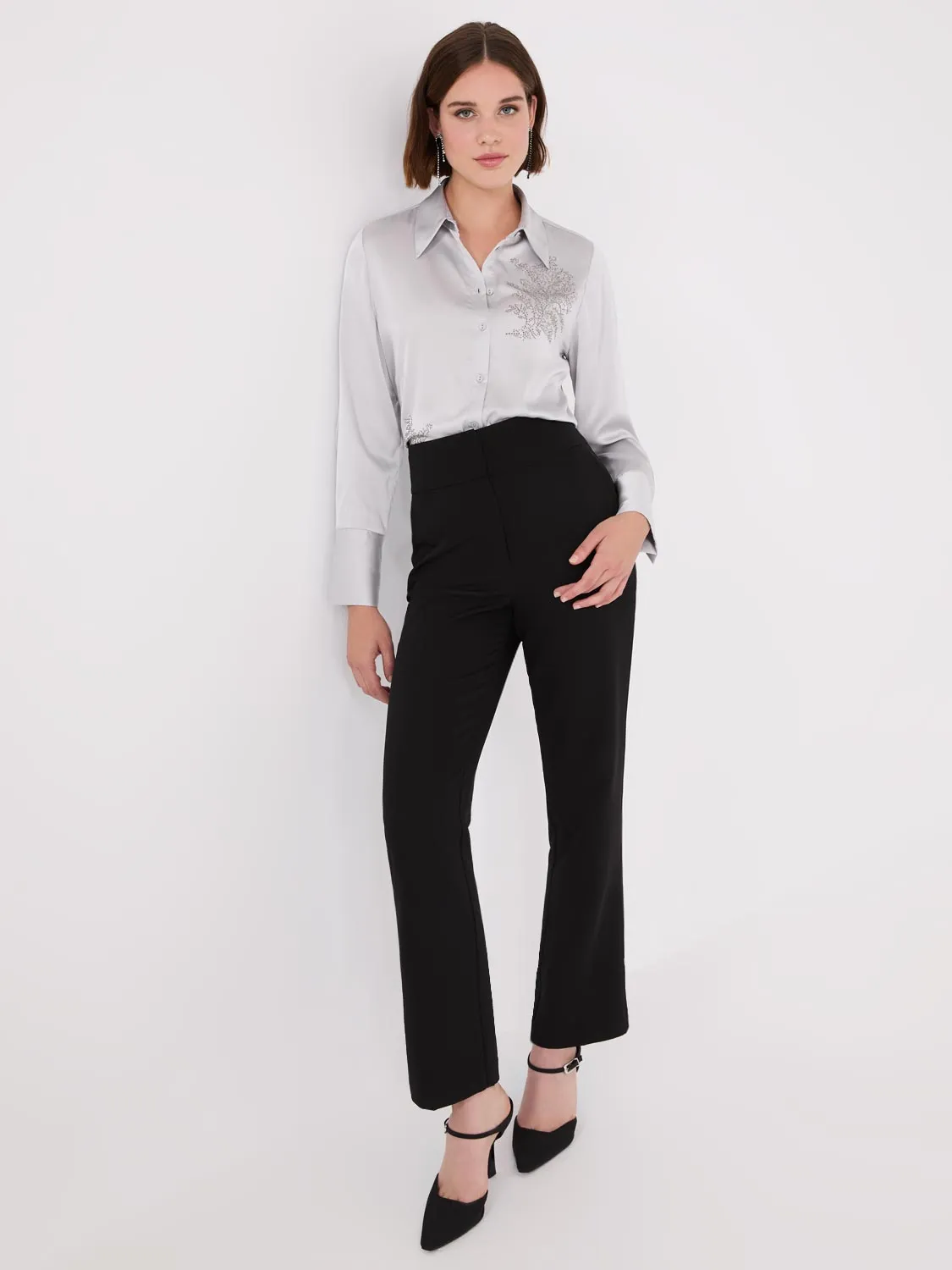 Rhinestone Embellished Button-Front Blouse sold by Suzy Shier product image thumbnail 3