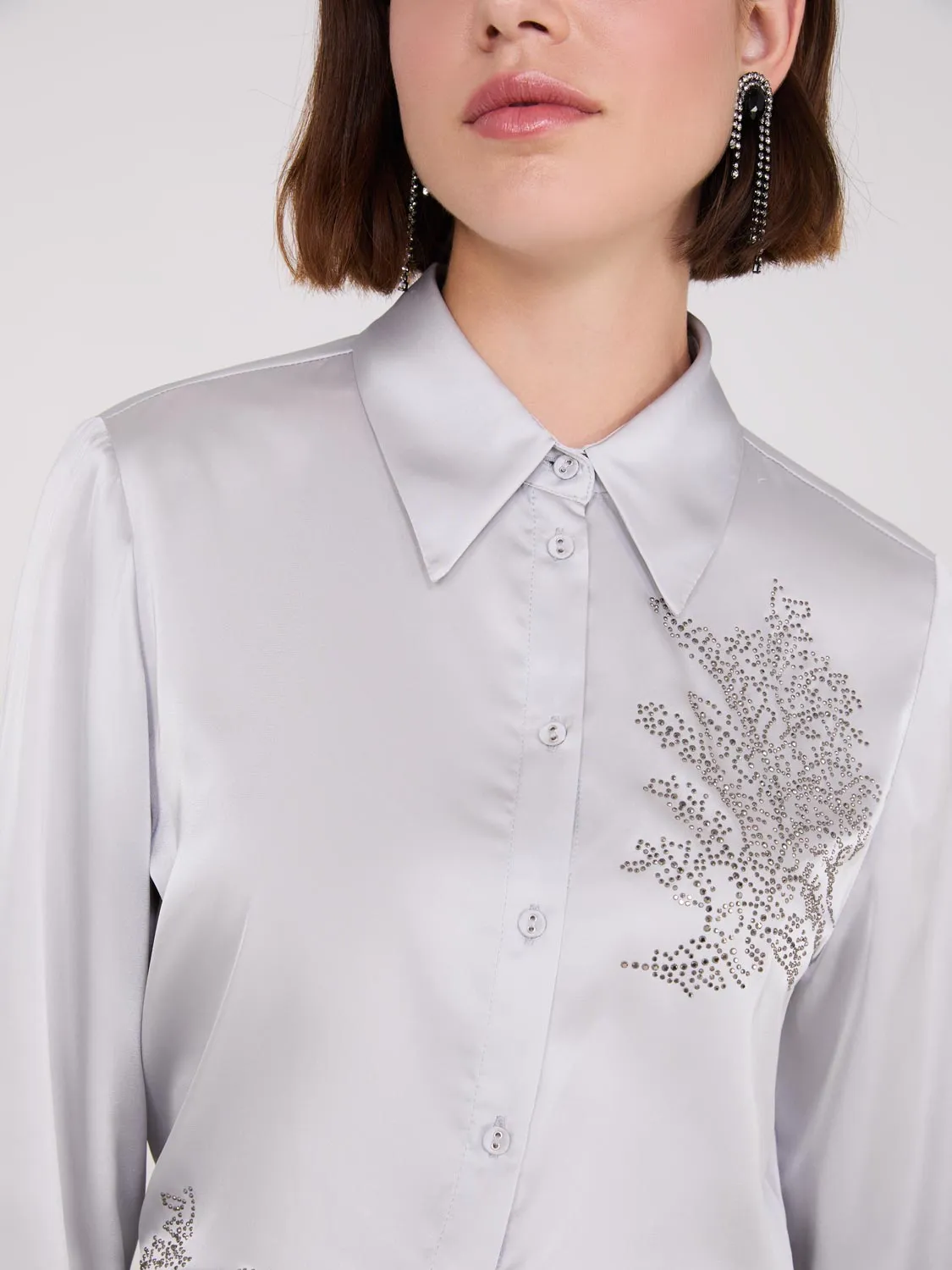 Rhinestone Embellished Button-Front Blouse sold by Suzy Shier product image thumbnail 2