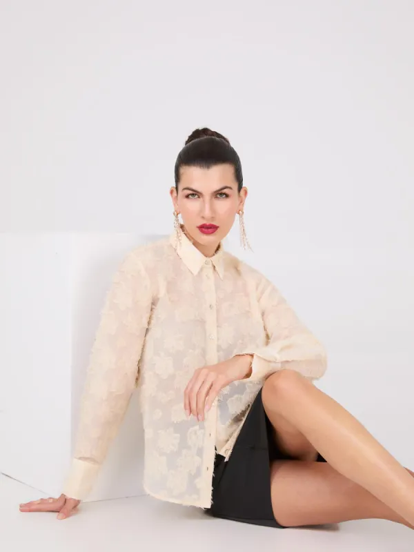 Button-Front Textured Blouse sold by Suzy Shier