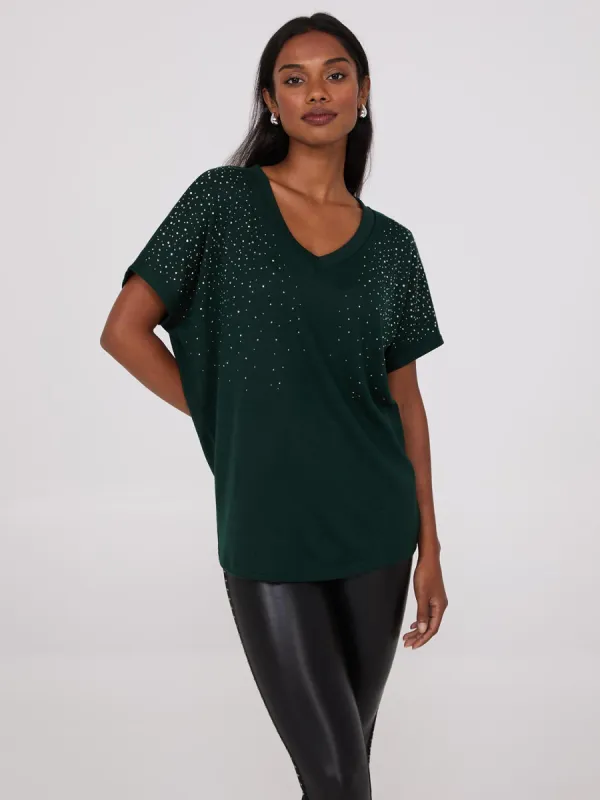 V-Neck Dolman Sleeve Rhinestone Top sold by Suzy Shier