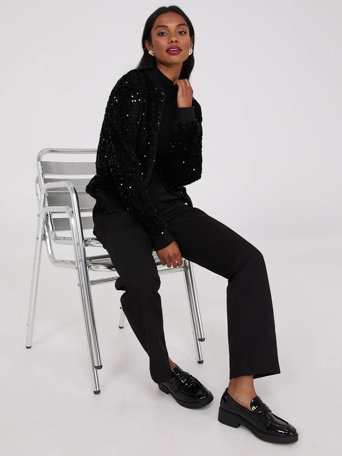 Sequin Velvet Bomber Jacket sold by Suzy Shier product image thumbnail 3