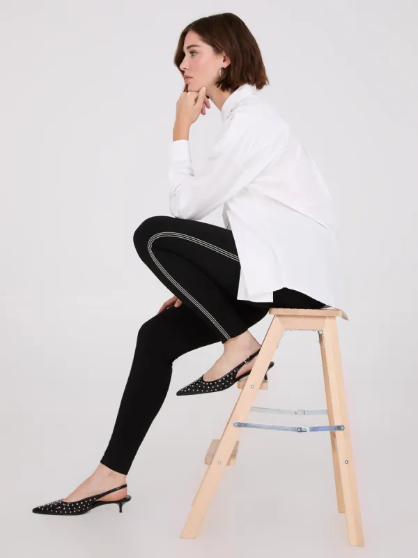 Rhinestone Side Trim Skinny Leg Pants sold by Suzy Shier