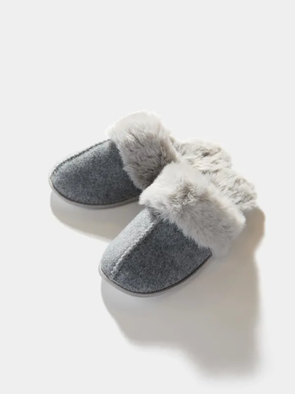 Faux Wool Slipper With Faux Fur Lining sold by Suzy Shier