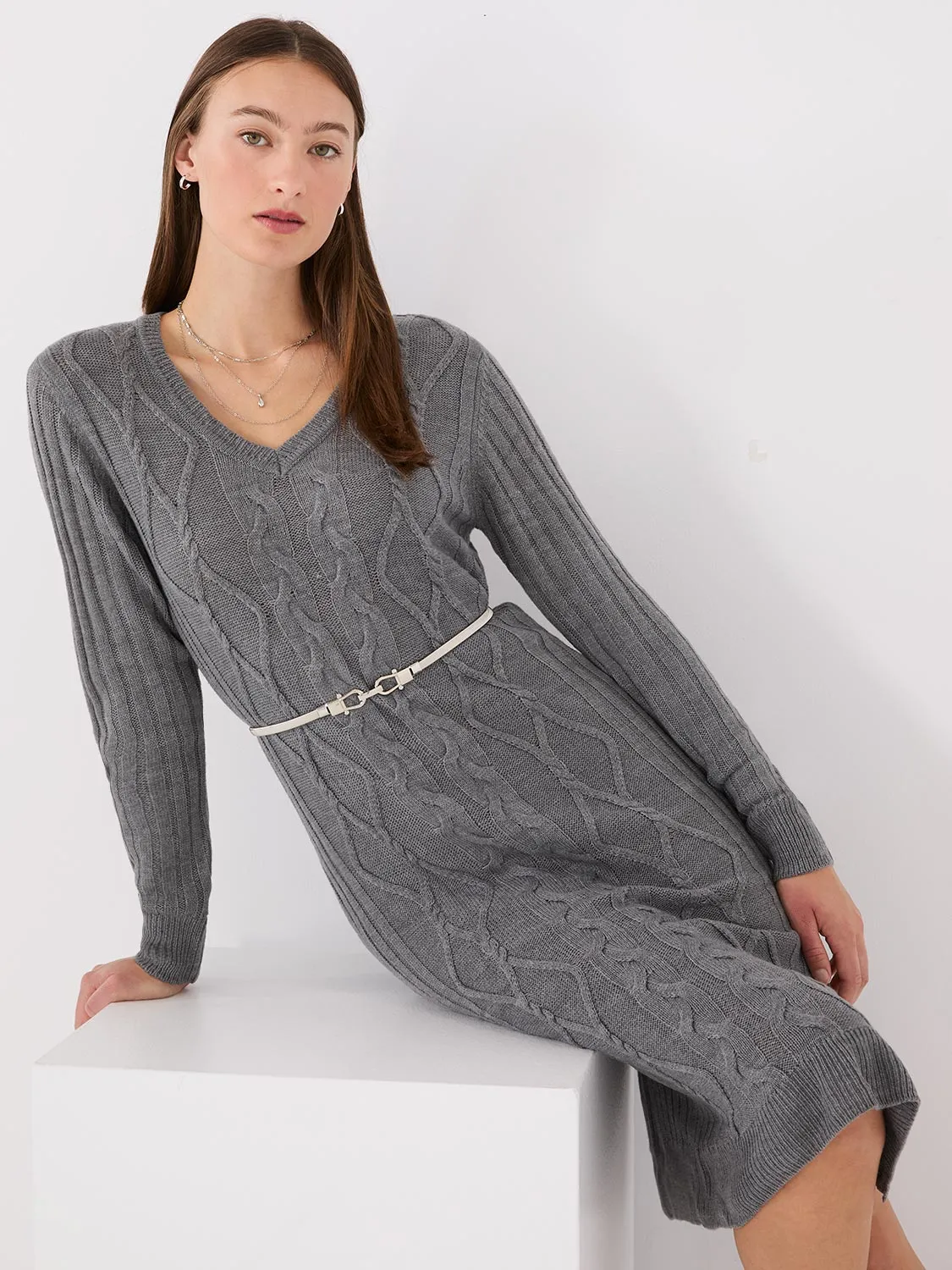 Cable Knit Sweater Dress sold by Suzy Shier product image thumbnail 3