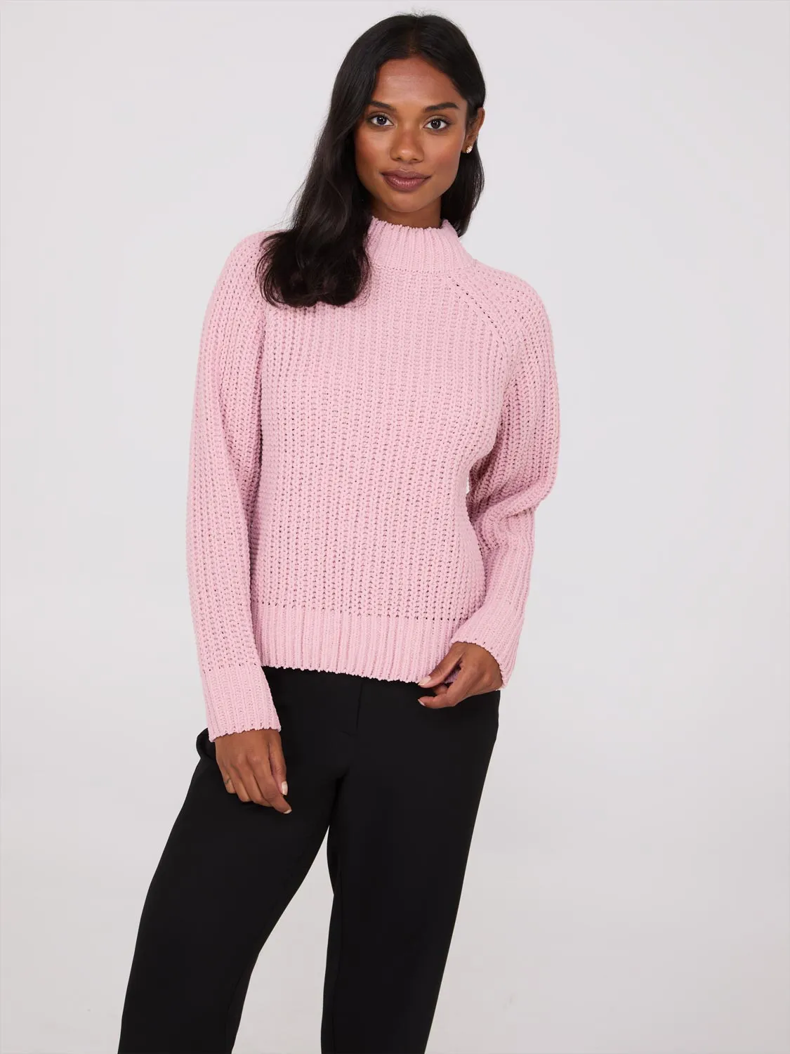 Mock Neck Shaker Stitch Chenille Sweater sold by Suzy Shier