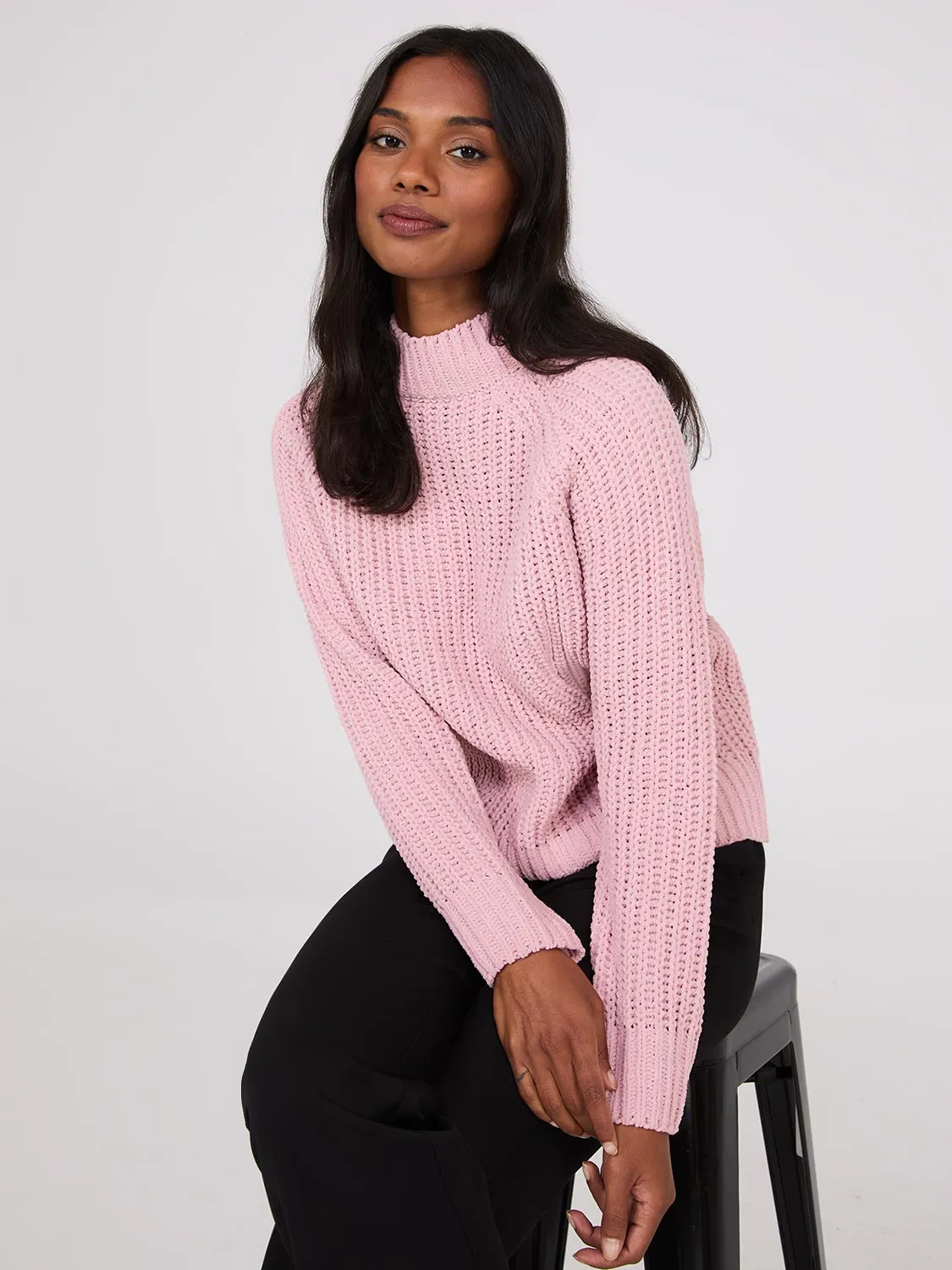 Mock Neck Shaker Stitch Chenille Sweater sold by Suzy Shier product image thumbnail 3