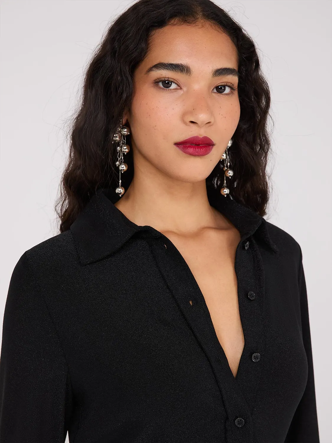 Shimmer Button-Front Blouse sold by Suzy Shier product image thumbnail 2