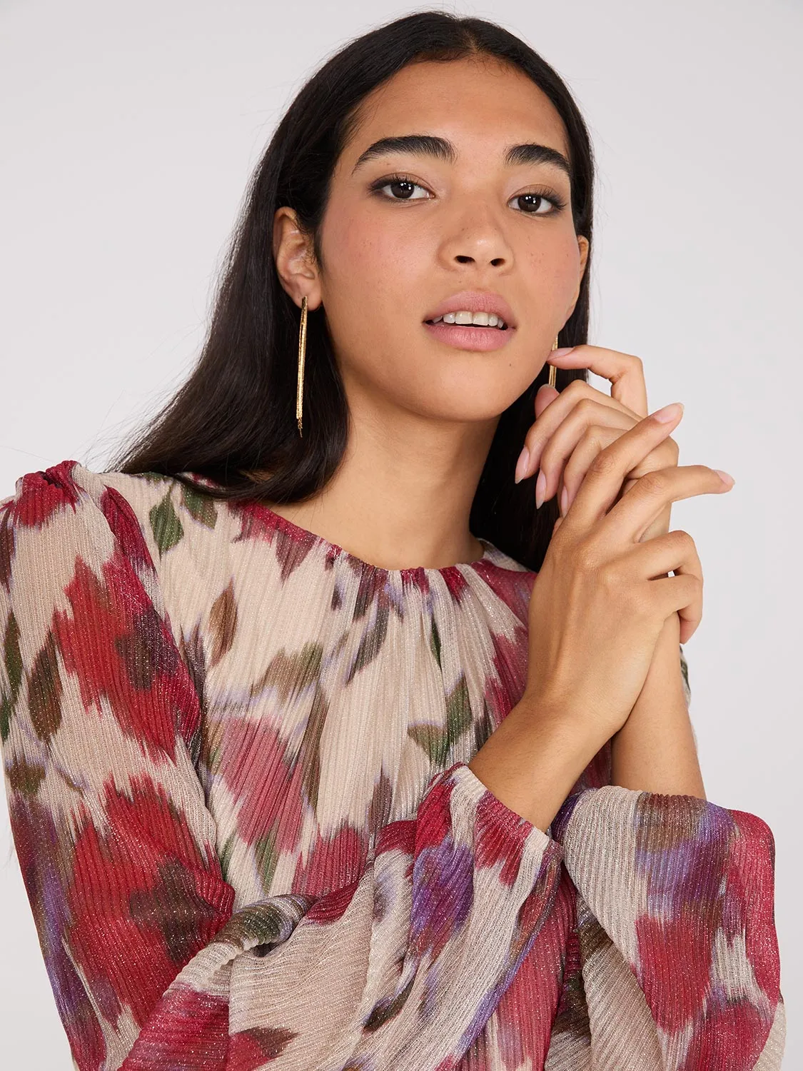 Floral Print Metallic Plisse Mesh Top sold by Suzy Shier