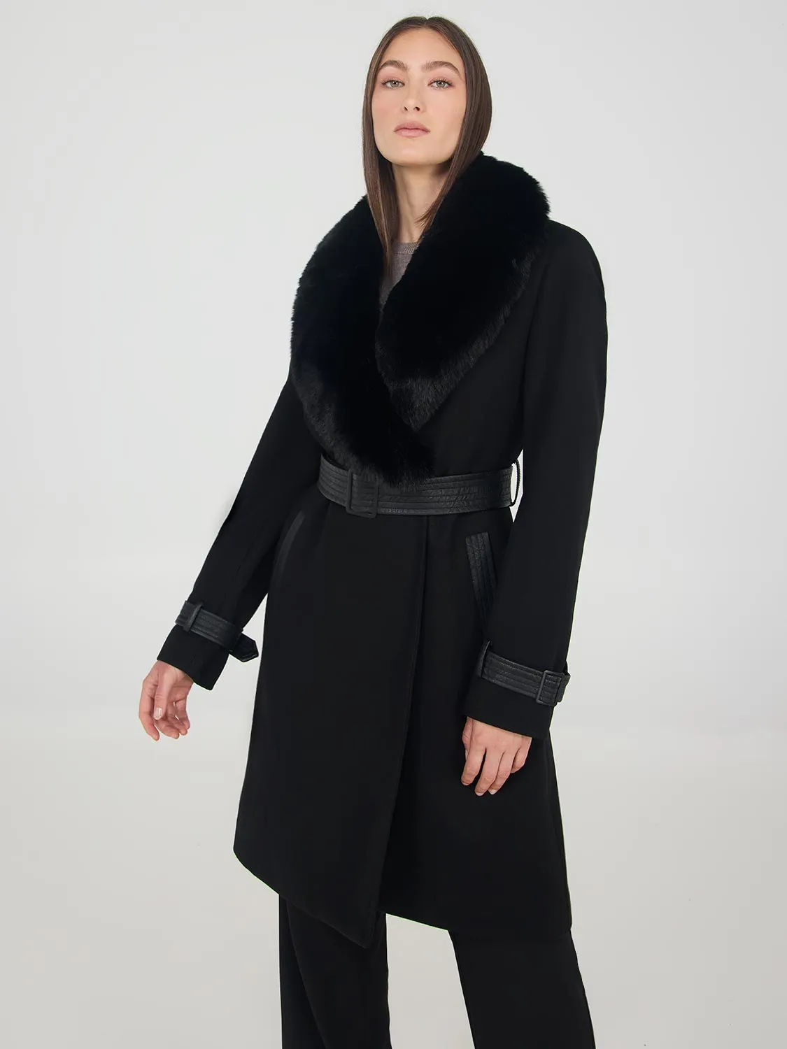 Removable Faux Fur Collar Wrap Coat sold by Suzy Shier