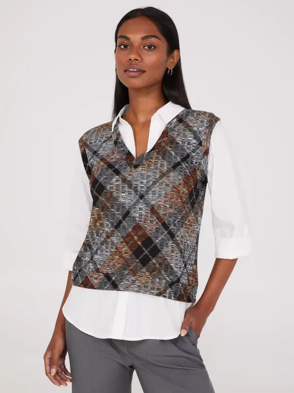 2-Fer Plaid Vest With Blouse sold by Suzy Shier