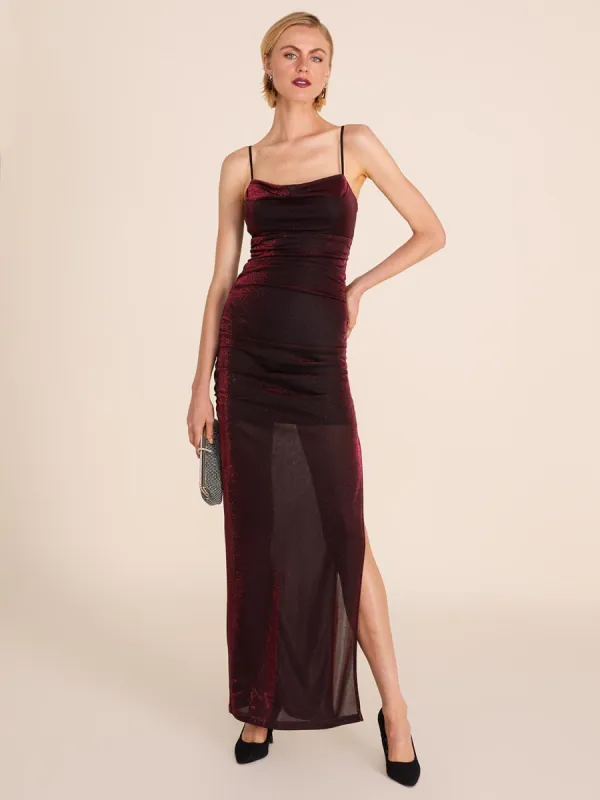 Metallic Cowl Neck Gown sold by Suzy Shier