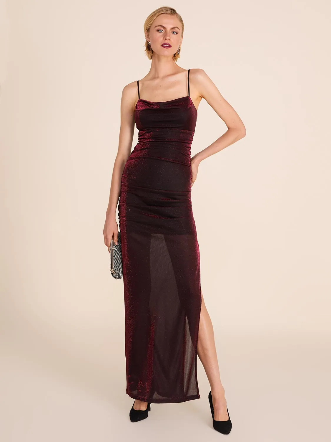 Metallic Cowl Neck Gown sold by Suzy Shier