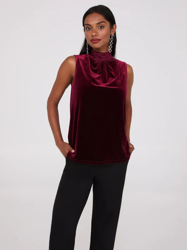 Sleeveless Mock Neck Velvet Top sold by Suzy Shier
