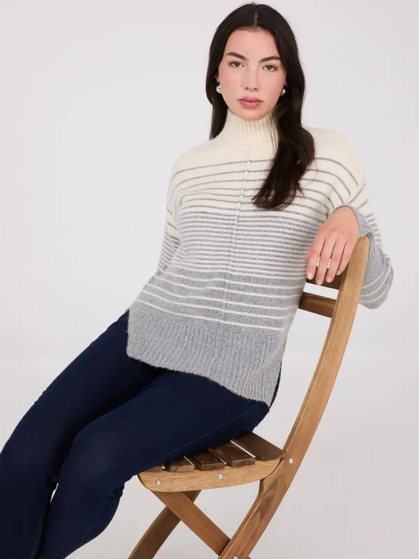Striped Mock Neck High-Low Sweater sold by Suzy Shier