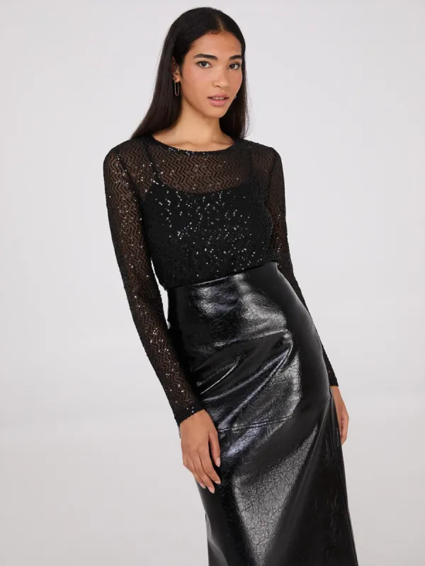 Zig-Zag Sequin Mesh Top WIth Cami sold by Suzy Shier
