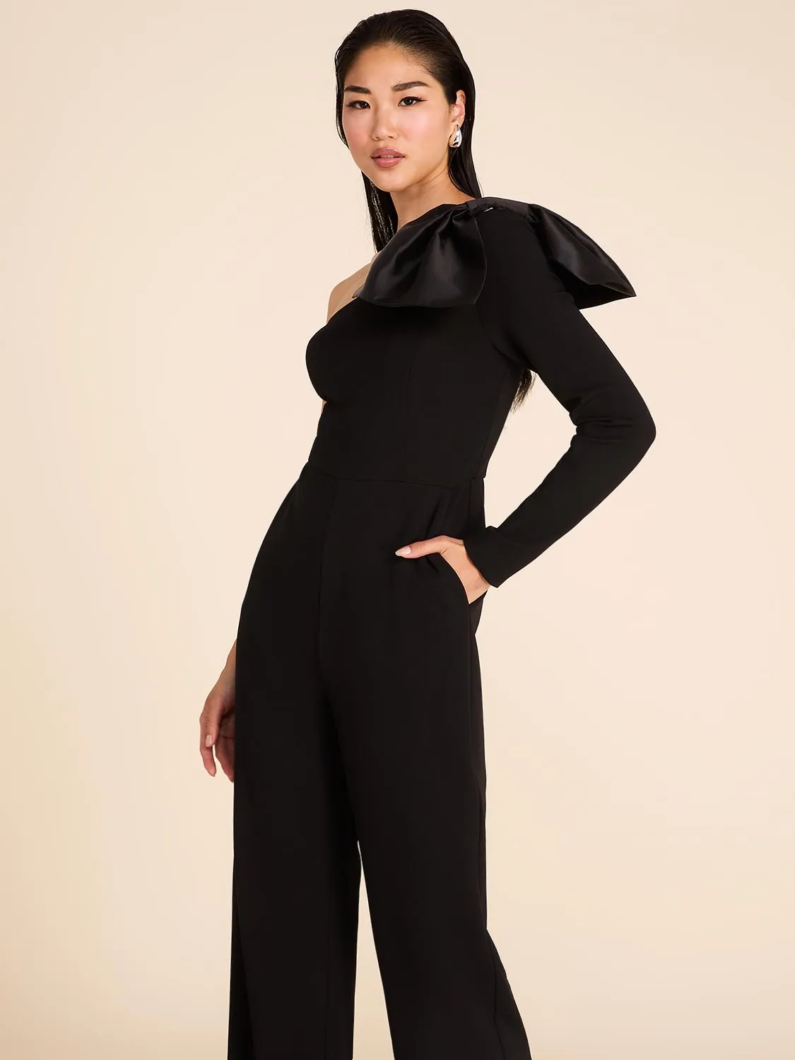 One-Shoulder Jumpsuit With Bow sold by Suzy Shier product image thumbnail 3