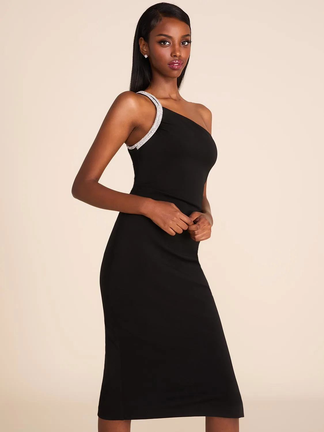 One-Shoulder Midi Dress With Rhinestones sold by Suzy Shier product image thumbnail 3