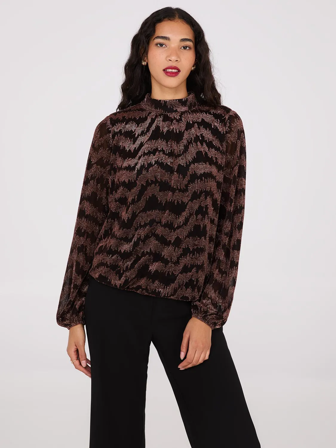 Glitter Jacquard Mock Neck Top sold by Suzy Shier