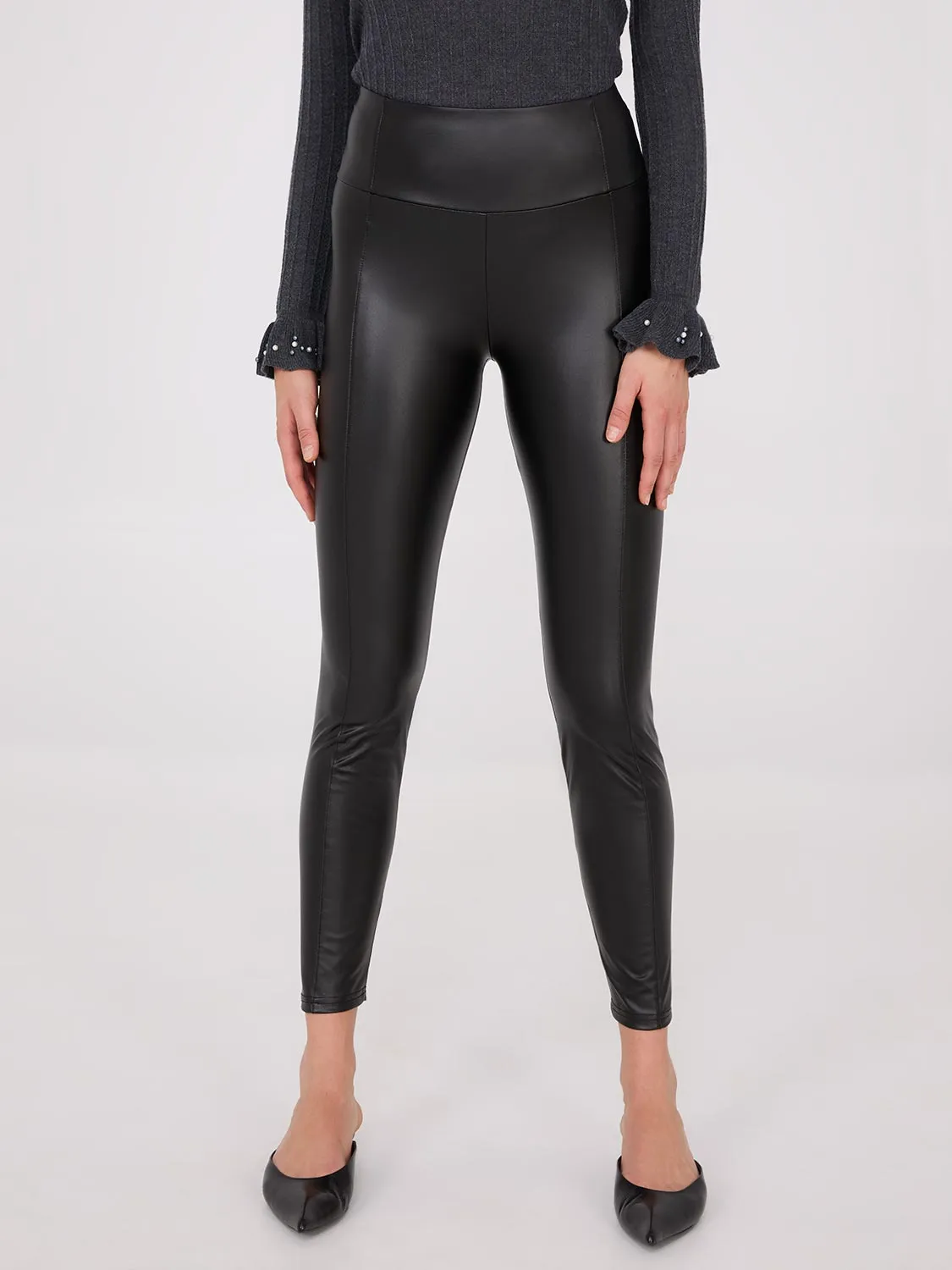 Faux Leather Leggings With Seam Details sold by Suzy Shier product image thumbnail 3
