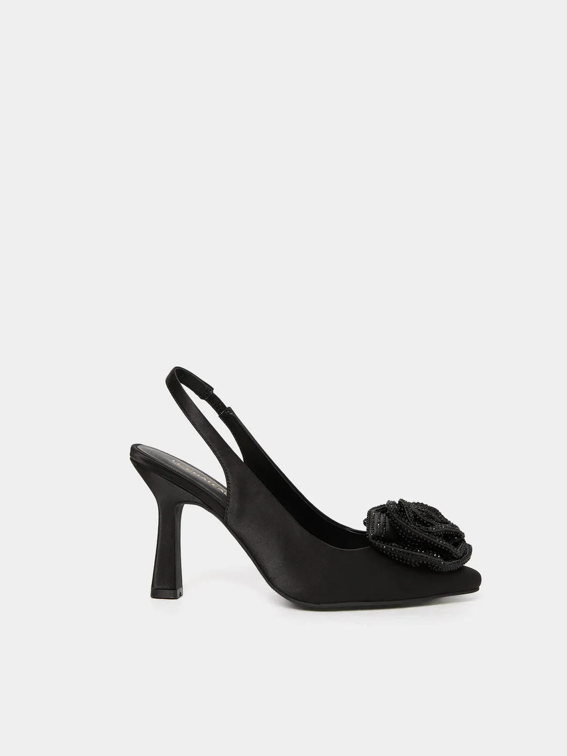 Satin Slingback Pump With Jewelled Rose sold by Suzy Shier