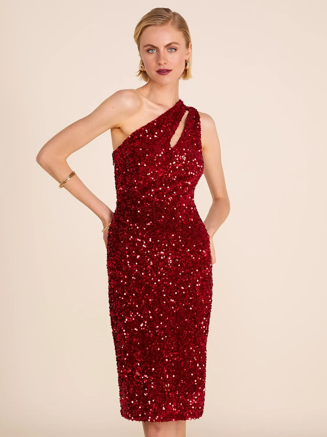 One-Shoulder Red Sequin Dress sold by Suzy Shier product image thumbnail 3