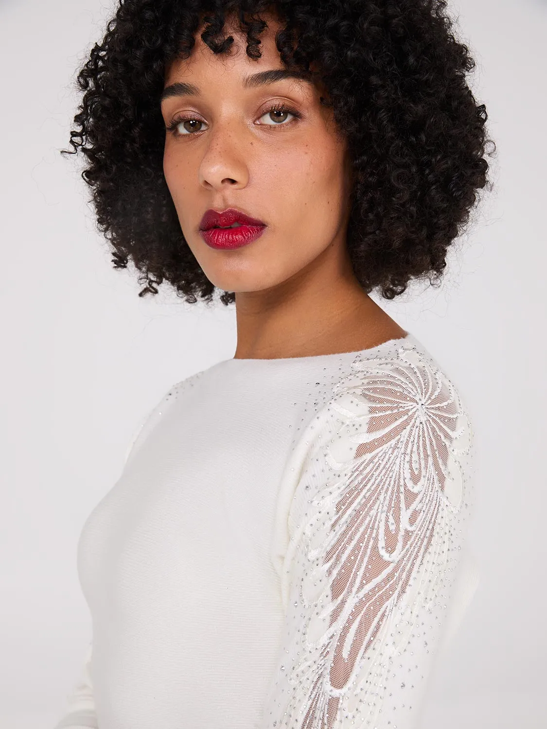 Boat Neck Sweater With Embellished Sleeves sold by Suzy Shier product image thumbnail 2