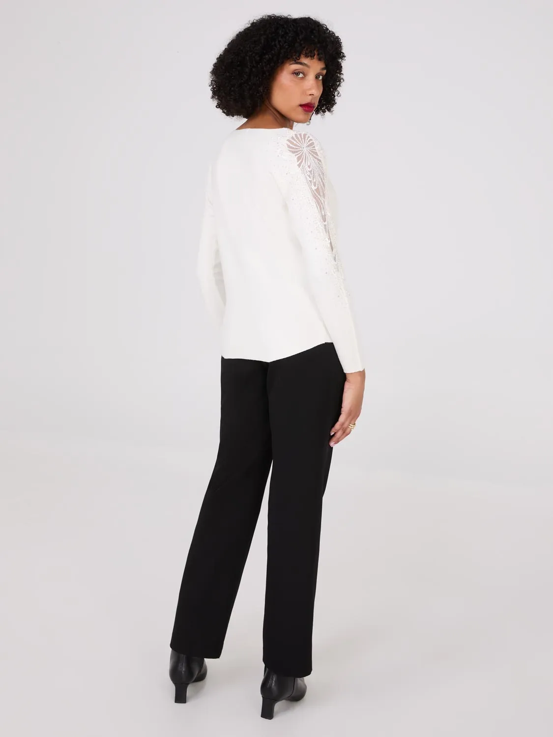 Boat Neck Sweater With Embellished Sleeves sold by Suzy Shier product image thumbnail 4