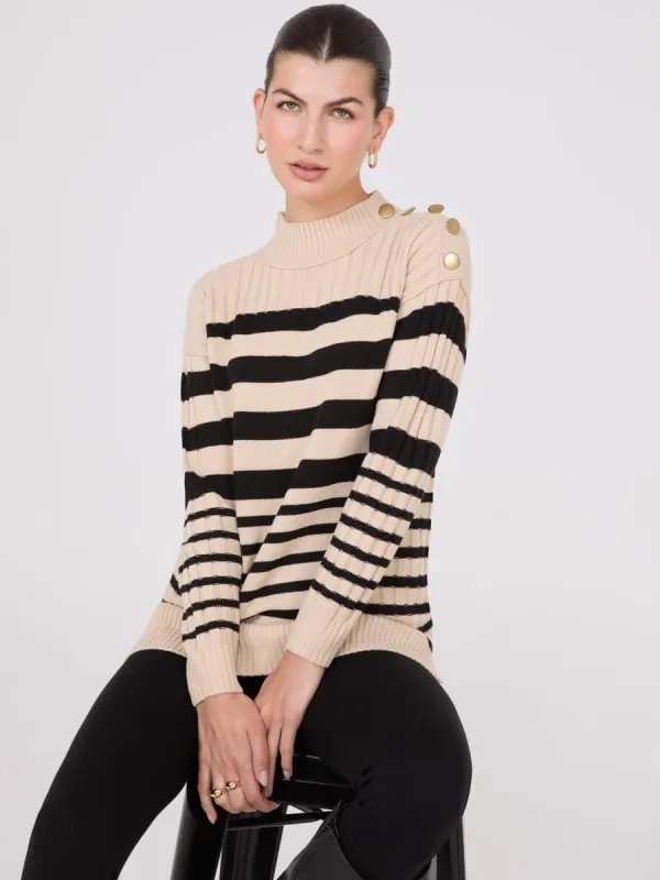 Striped Tunic Sweater With Button Details sold by Suzy Shier