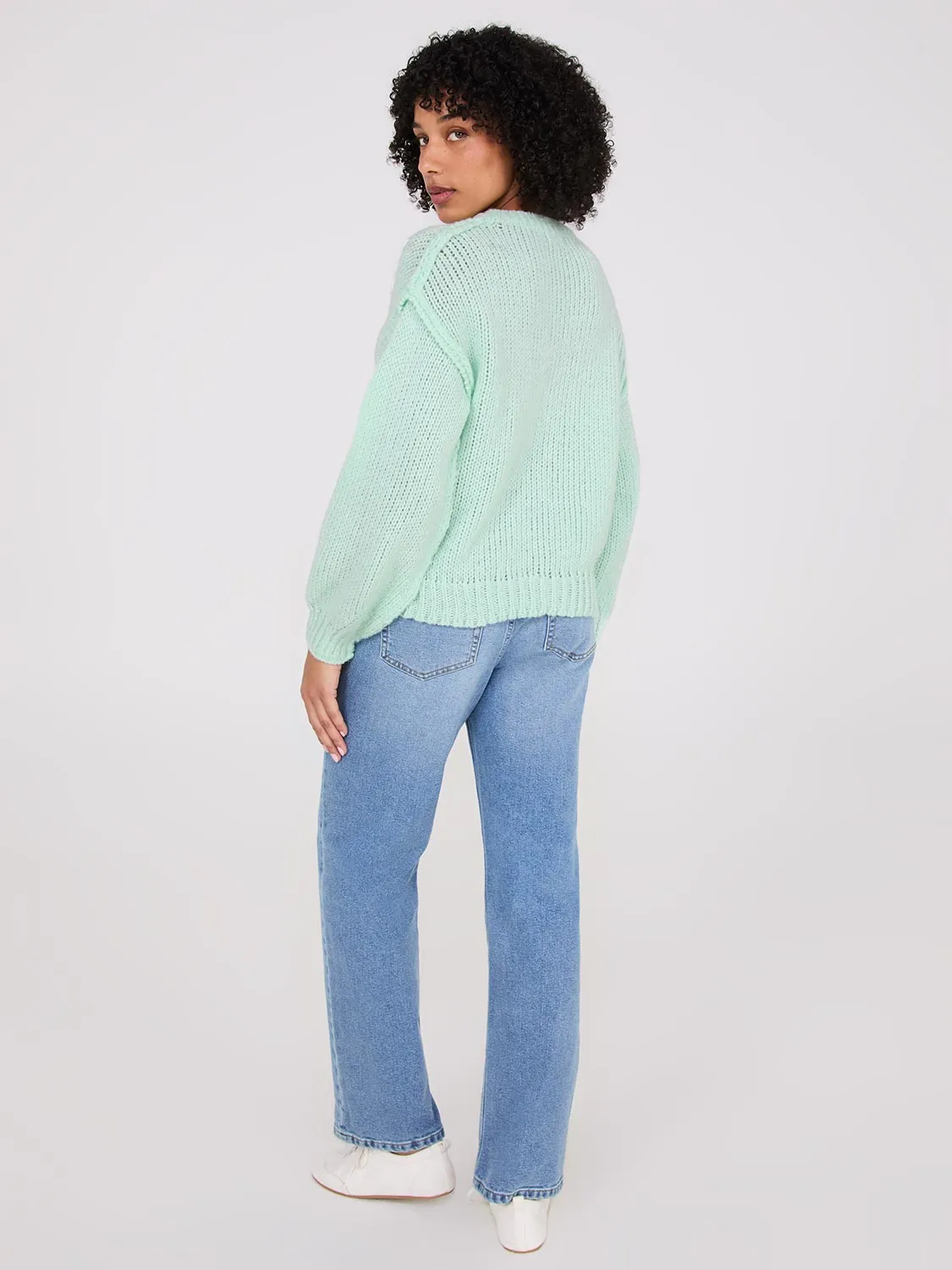 Crew Neck Sweater With Crochet Flowers sold by Suzy Shier product image thumbnail 4