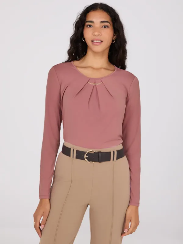 Long Sleeve Top With Metal Detail sold by Suzy Shier