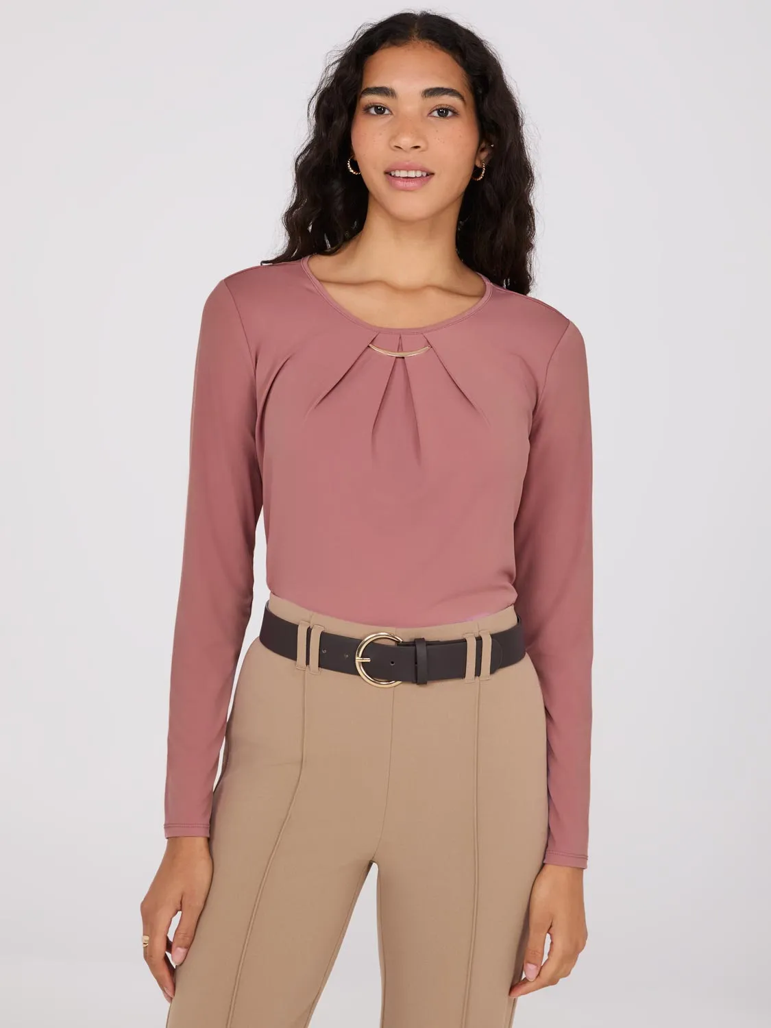 Long Sleeve Top With Metal Detail sold by Suzy Shier