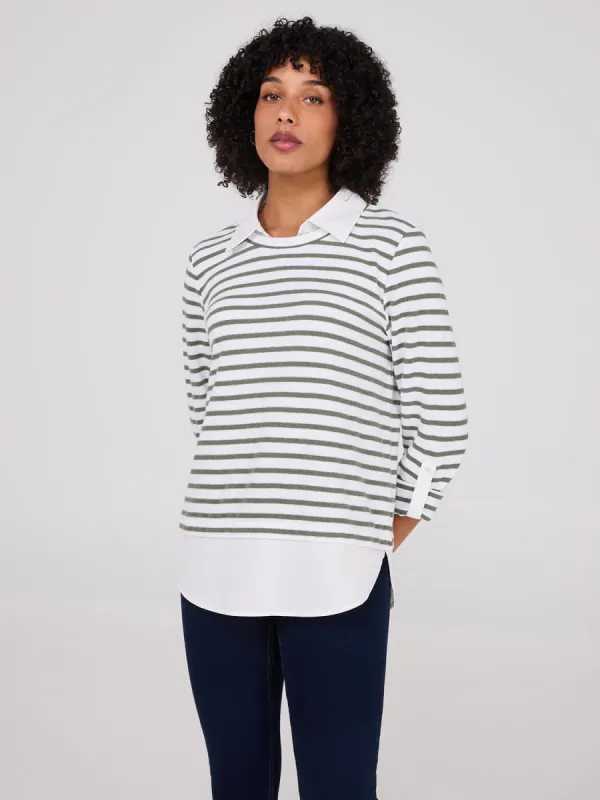 2-Fer Striped Sweater With Cotton Blouse sold by Suzy Shier