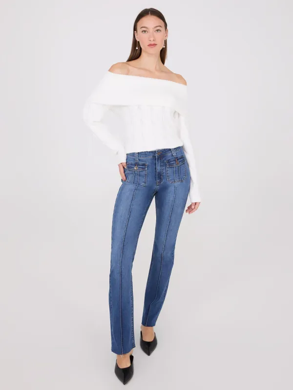 Pintuck Front Bootcut Jeans sold by Suzy Shier