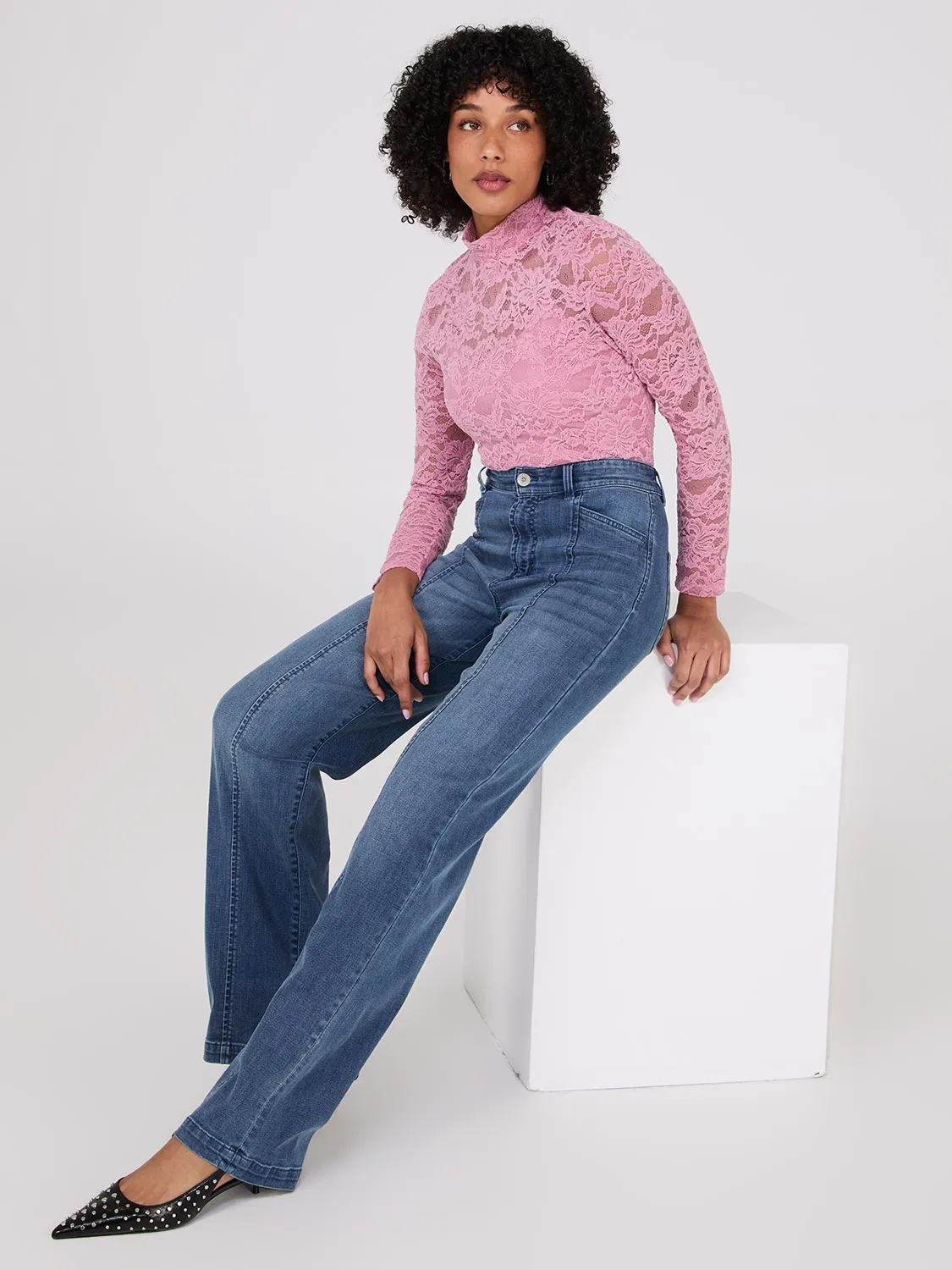 Lace Mock Neck Top With Cami sold by Suzy Shier product image thumbnail 3