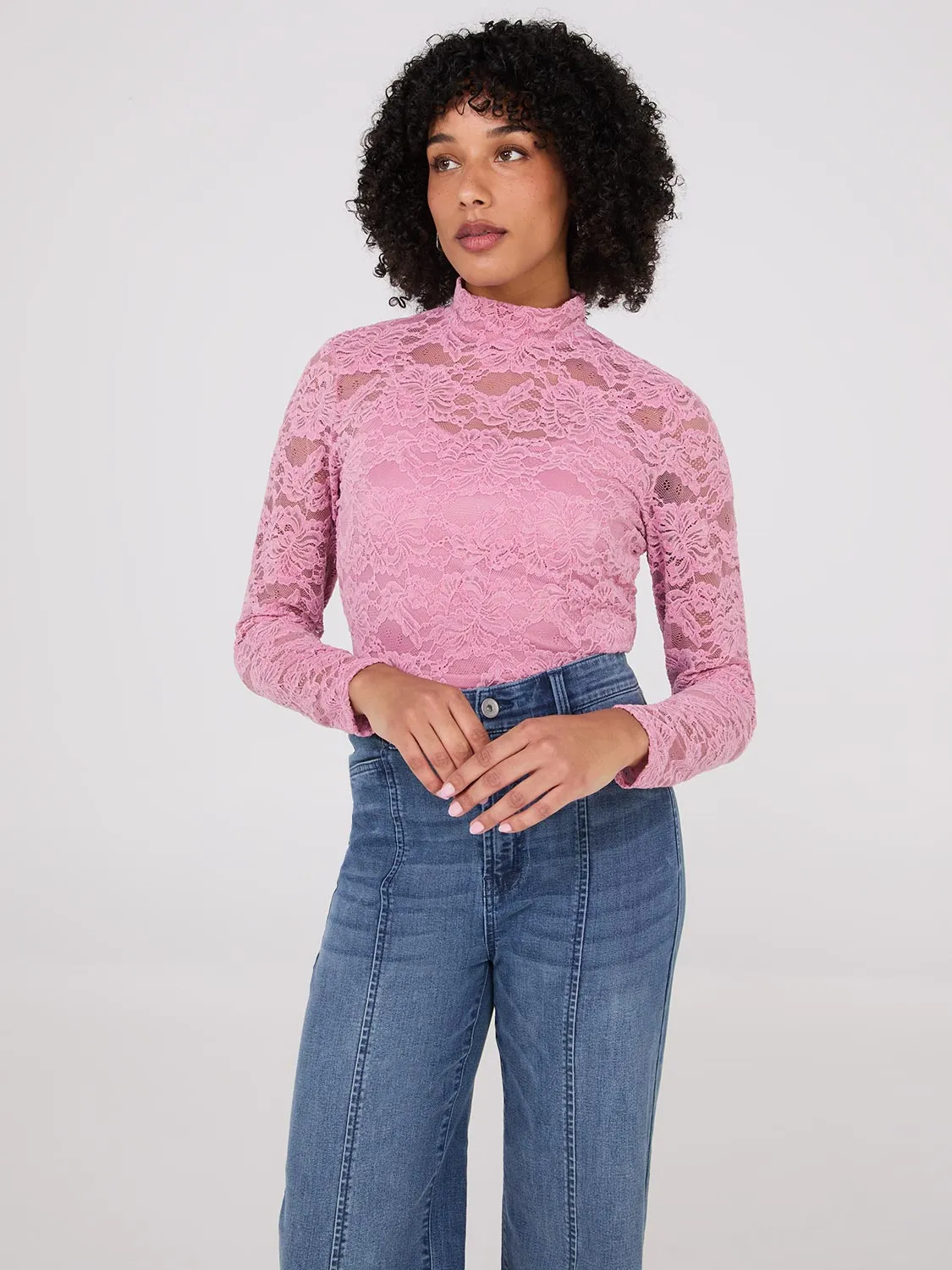 Lace Mock Neck Top With Cami sold by Suzy Shier